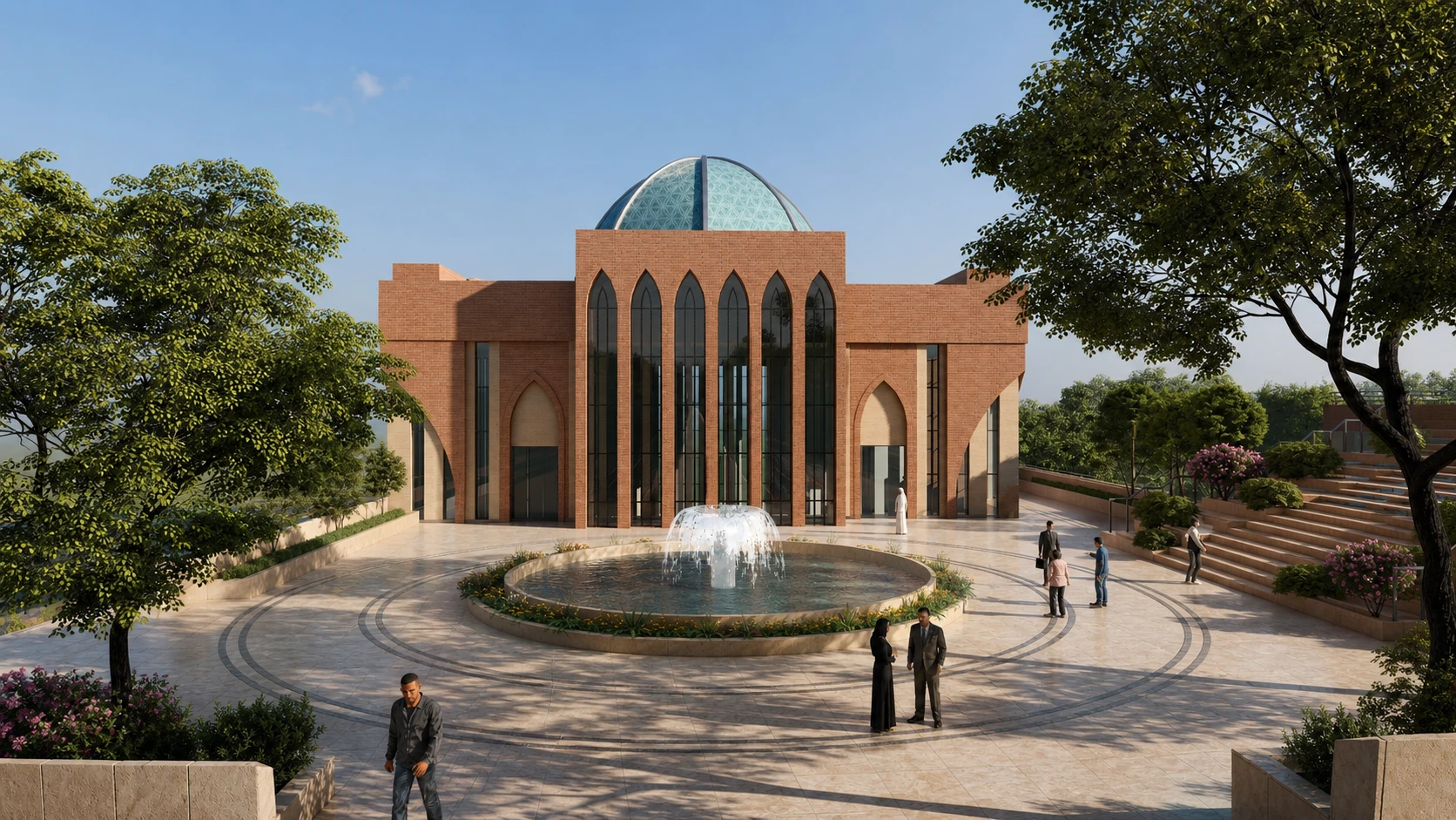 Beheshti University fountain plaza and civic entrance