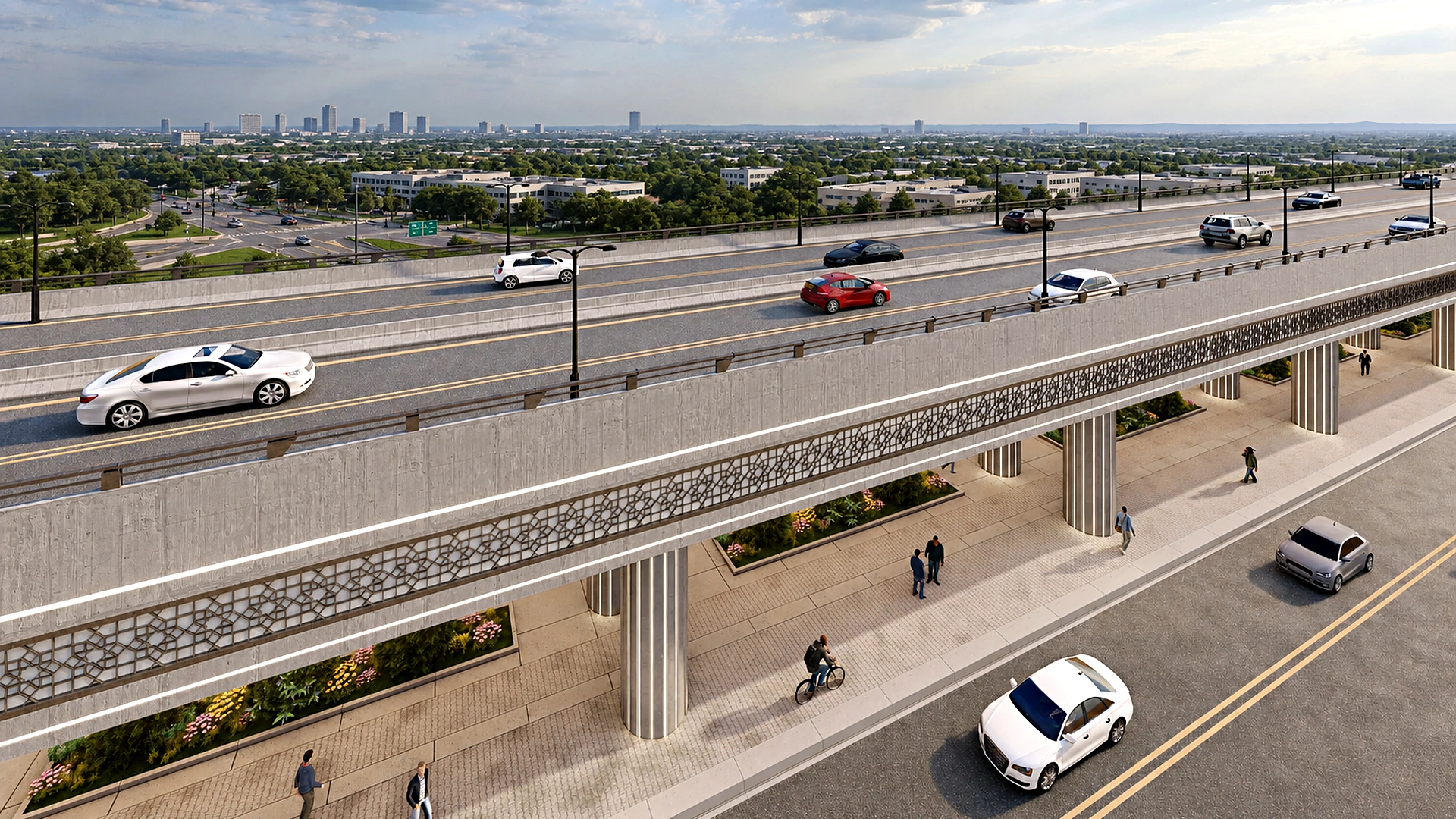 Pedestrian landscape and circulation beneath Karbala Bridge
