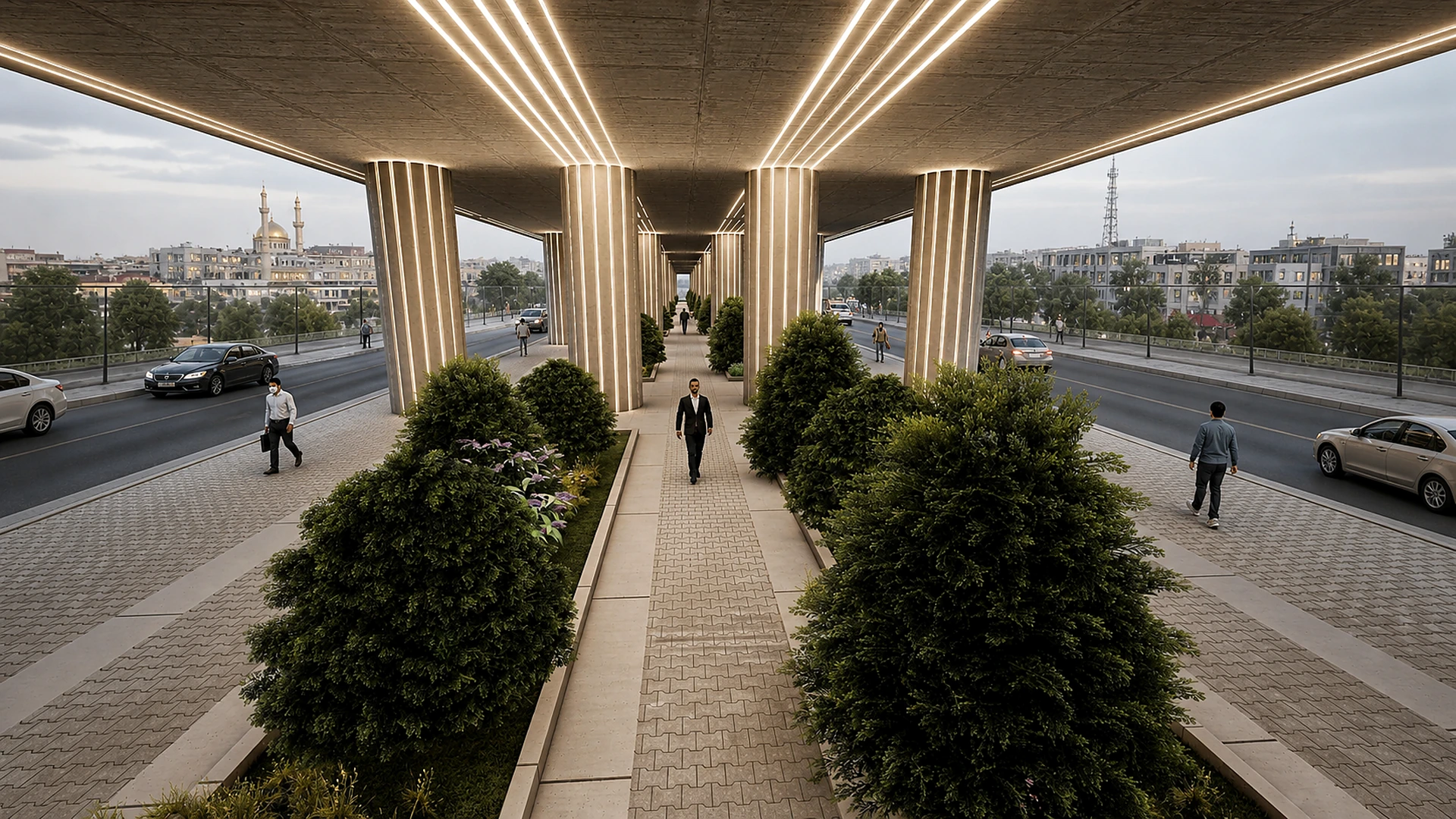 Karbala Bridge and the landscaped pedestrian public realm below