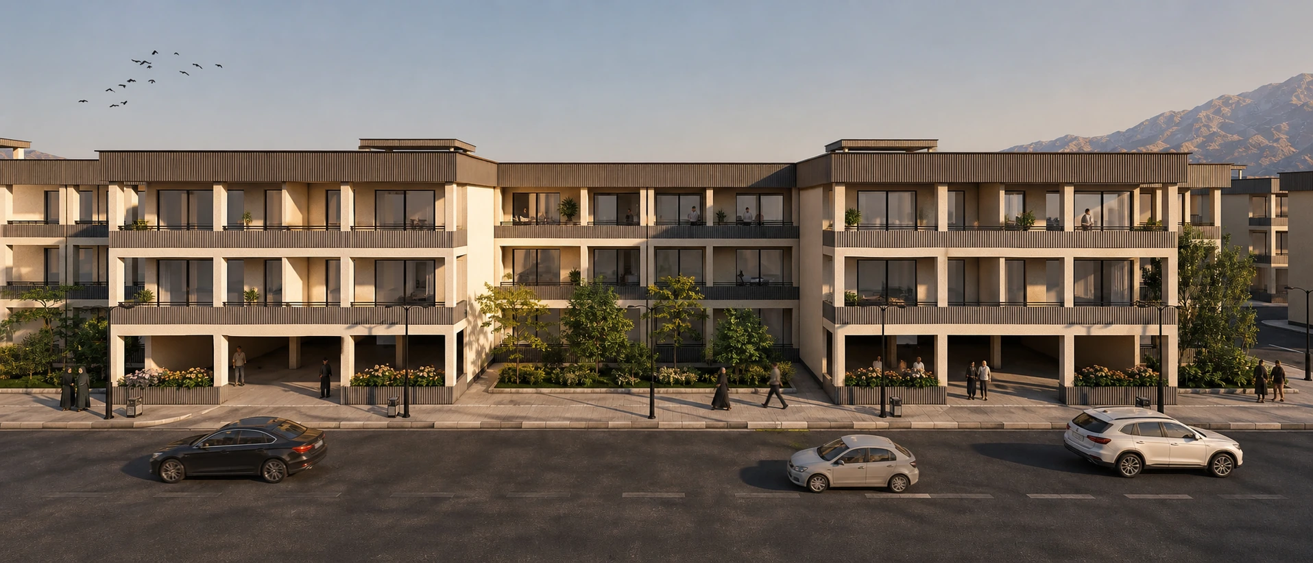 Front elevation of the Parand housing blocks