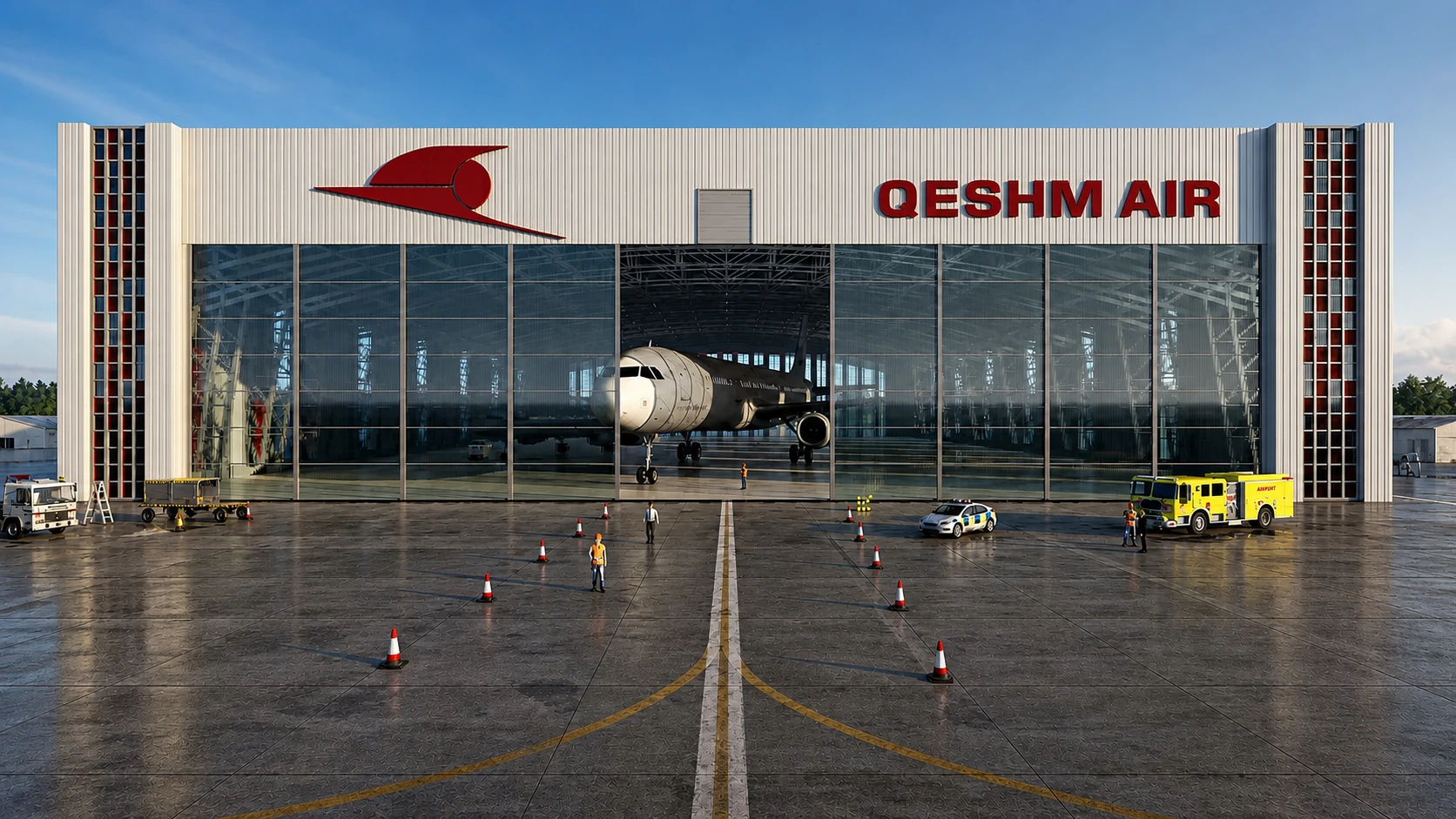 Front operational elevation of the Qeshm Airlines Hangar