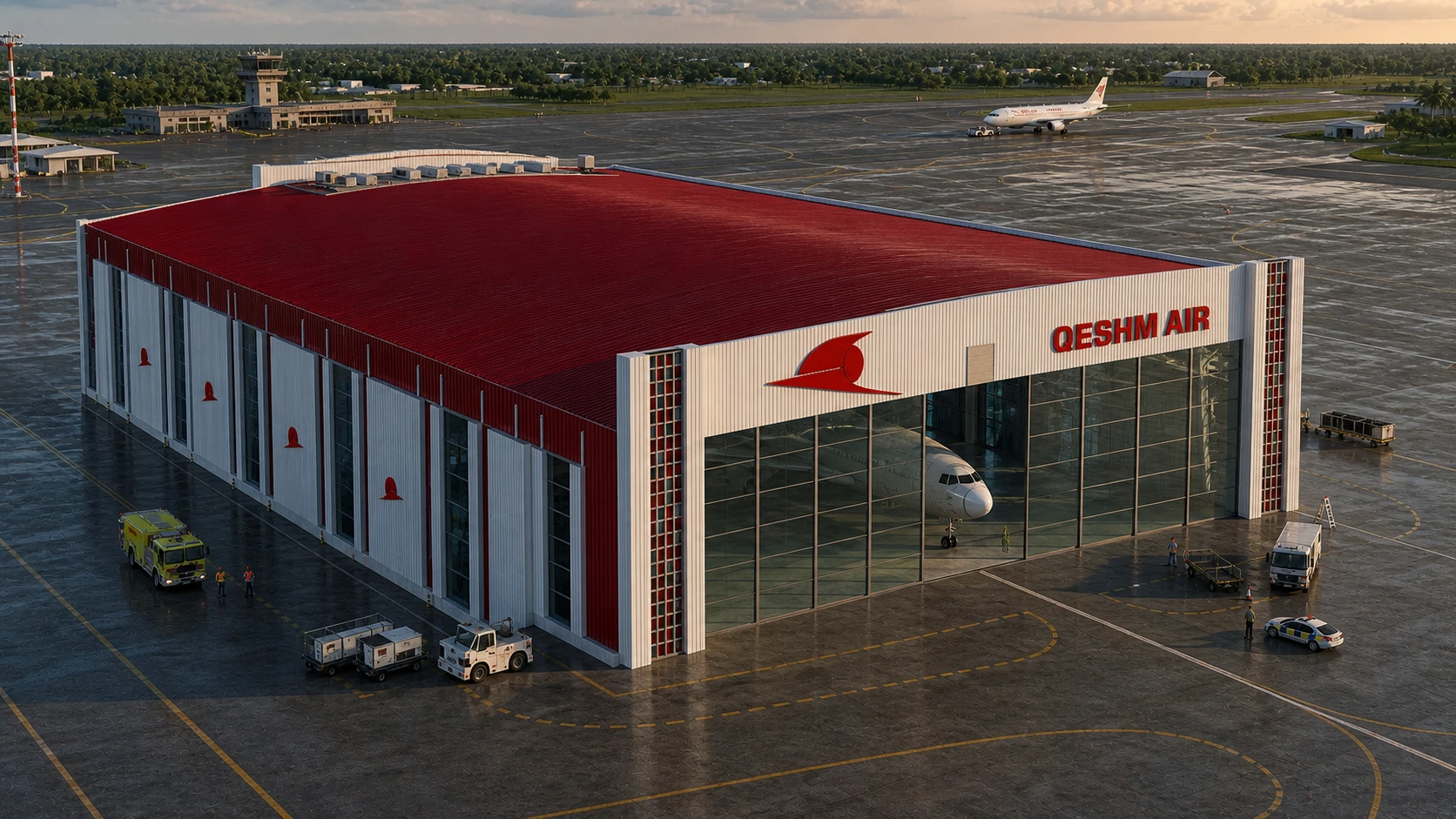 Aerial view of the Qeshm Airlines Hangar and surrounding apron