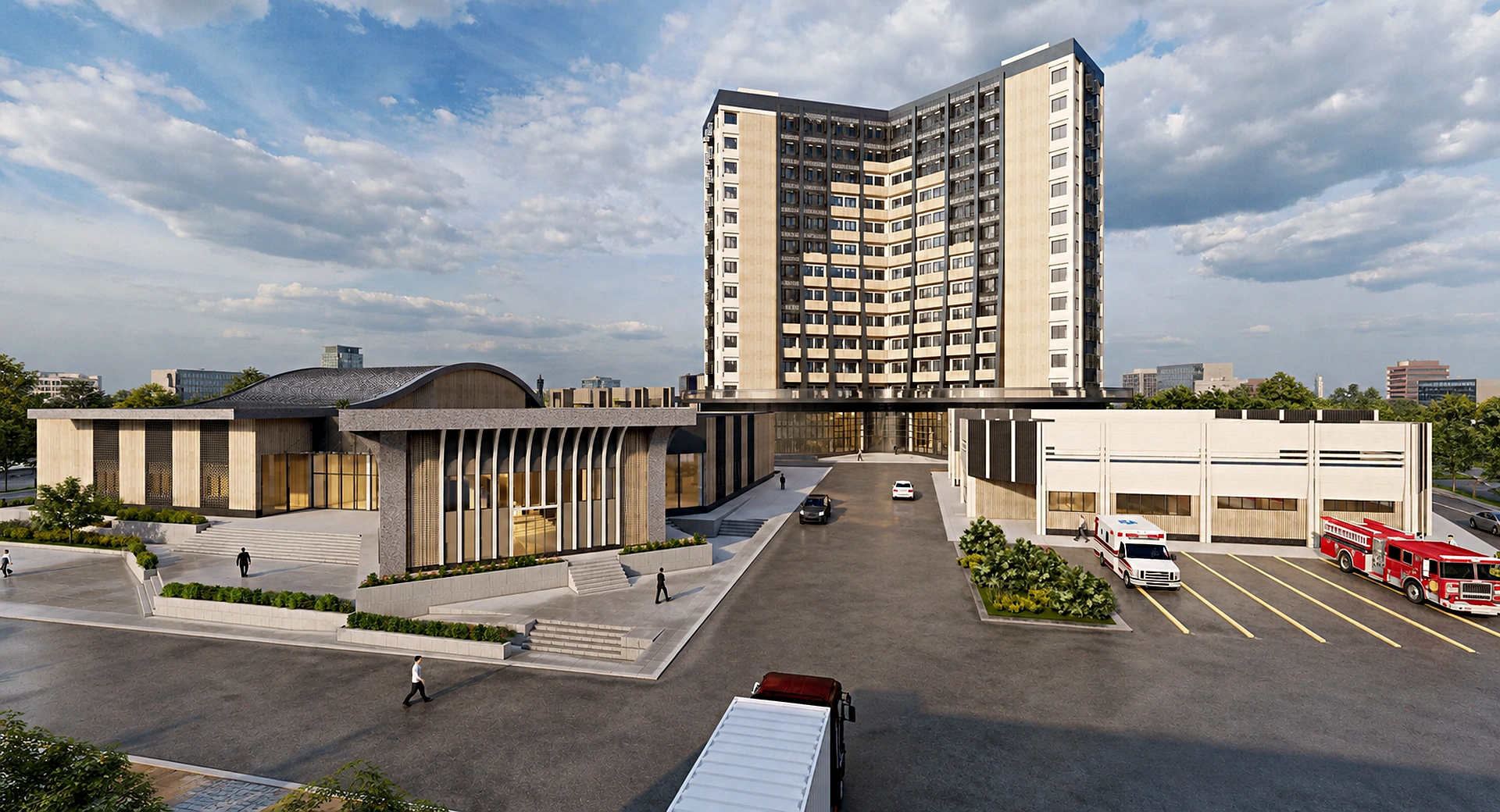 Human-scale arrival view within the residential development