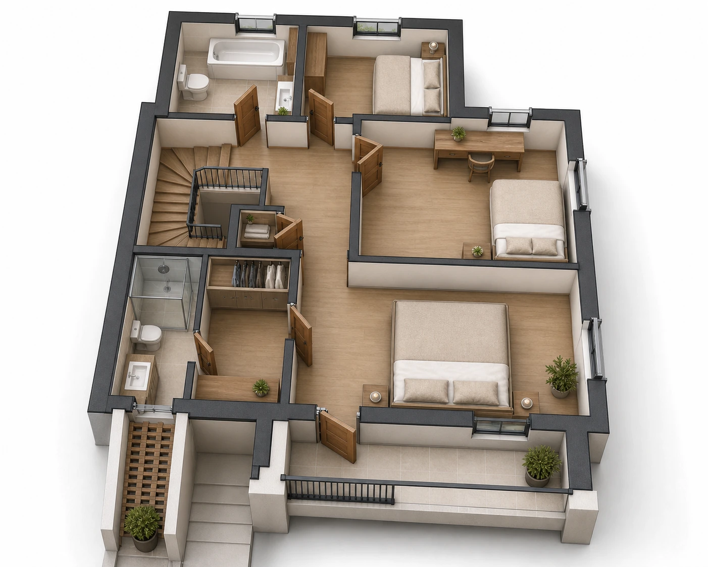 Upper-floor architectural cutaway