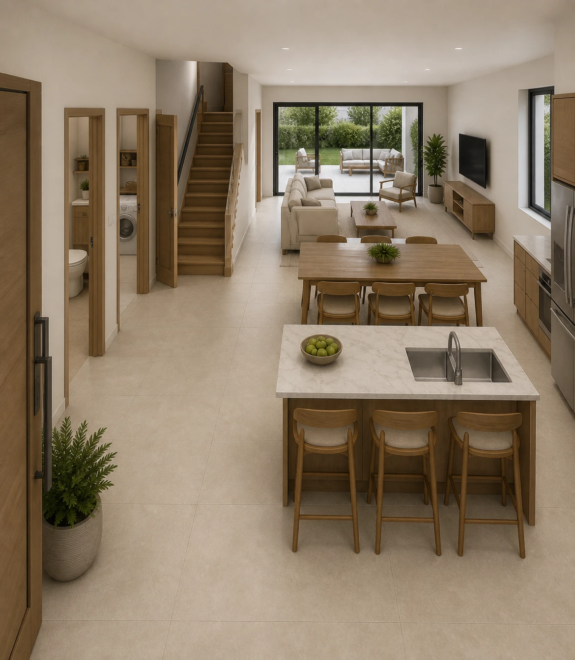 Open-plan kitchen, dining and living space