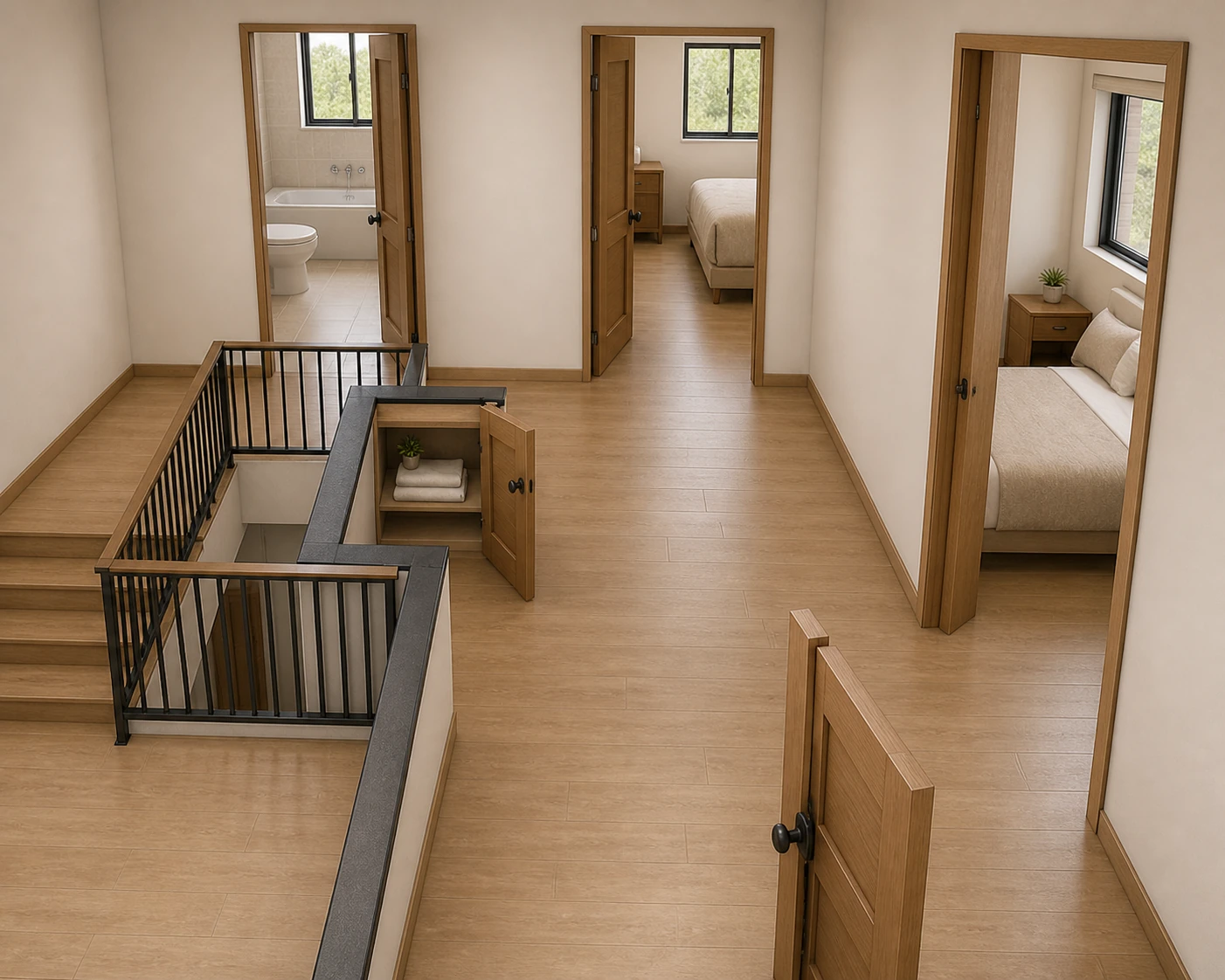 Upper-floor landing and bedroom corridor