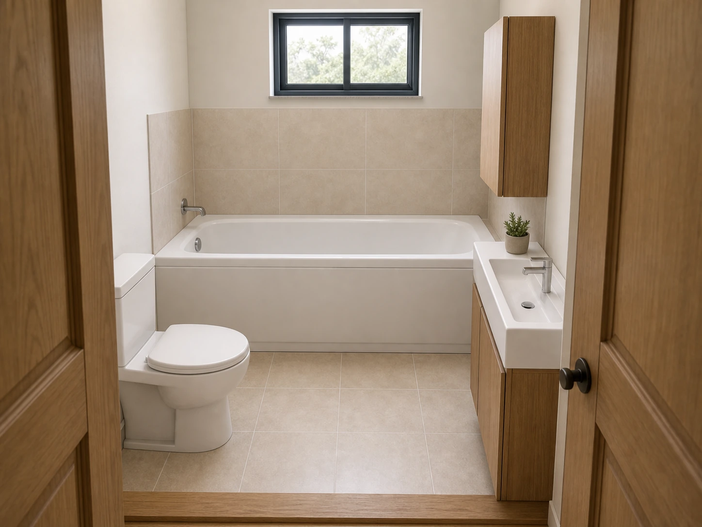 Shared bathroom with bath and vanity